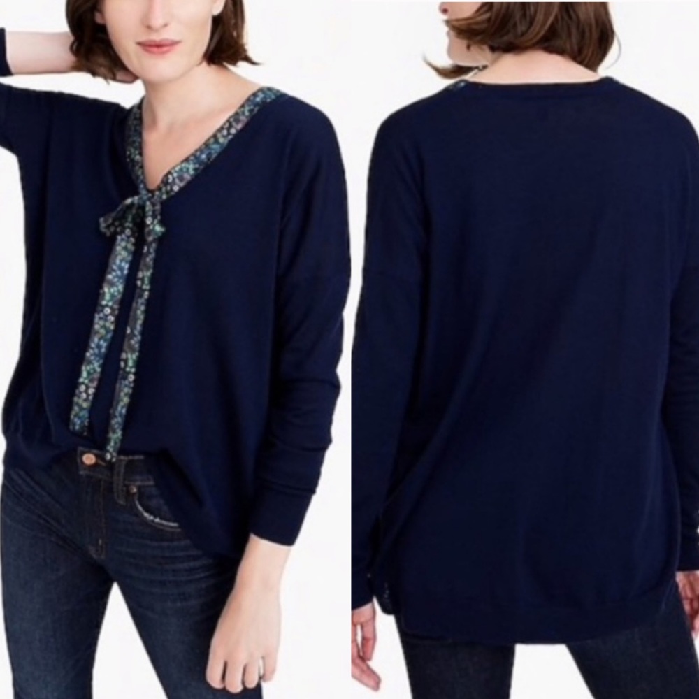 NWT Abigail Borg for J. CREW Navy Tie-neck Merino Wool Sweater